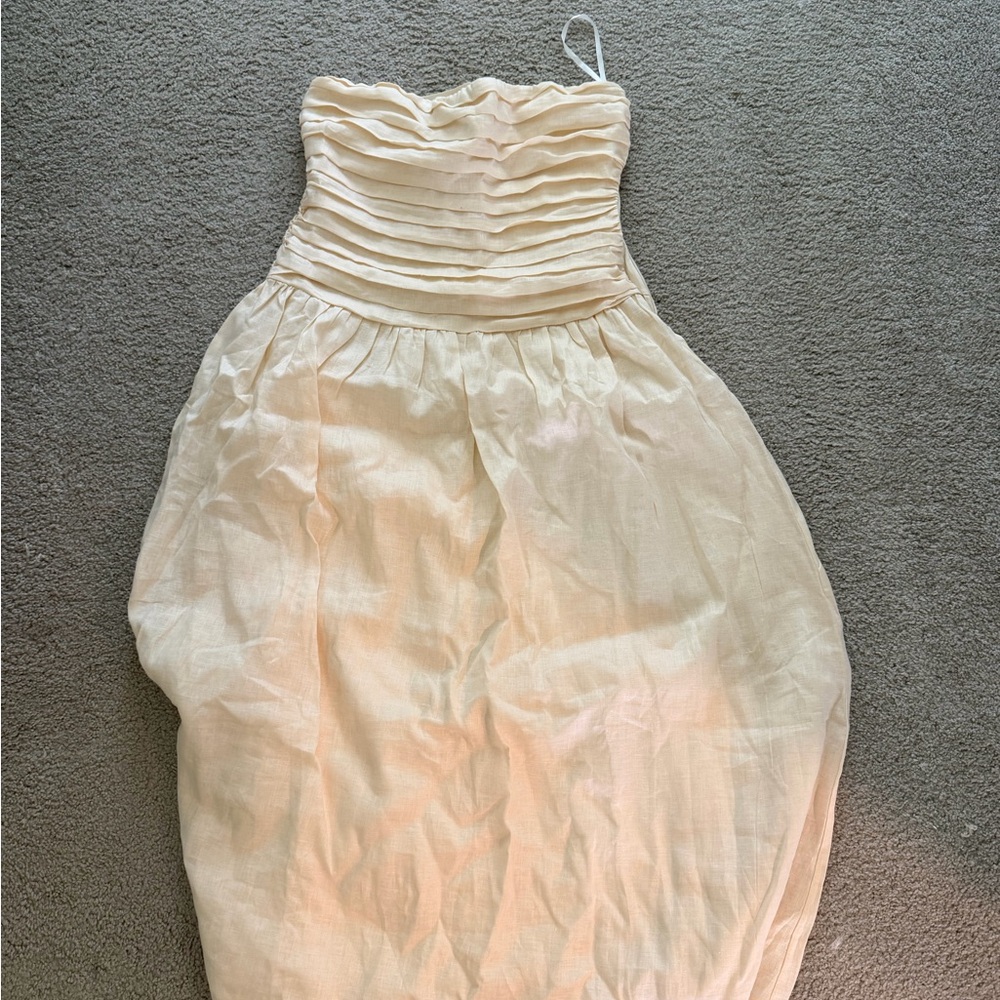 DISSH Cream Linen Strapless Midi Dress